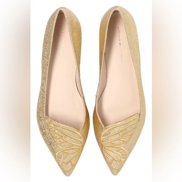 SOPHIA WEBSTER / Bibi Butterfly Flats embroidered Gold crackle Metallic 39.5 9.5 - Picture 1 of 13